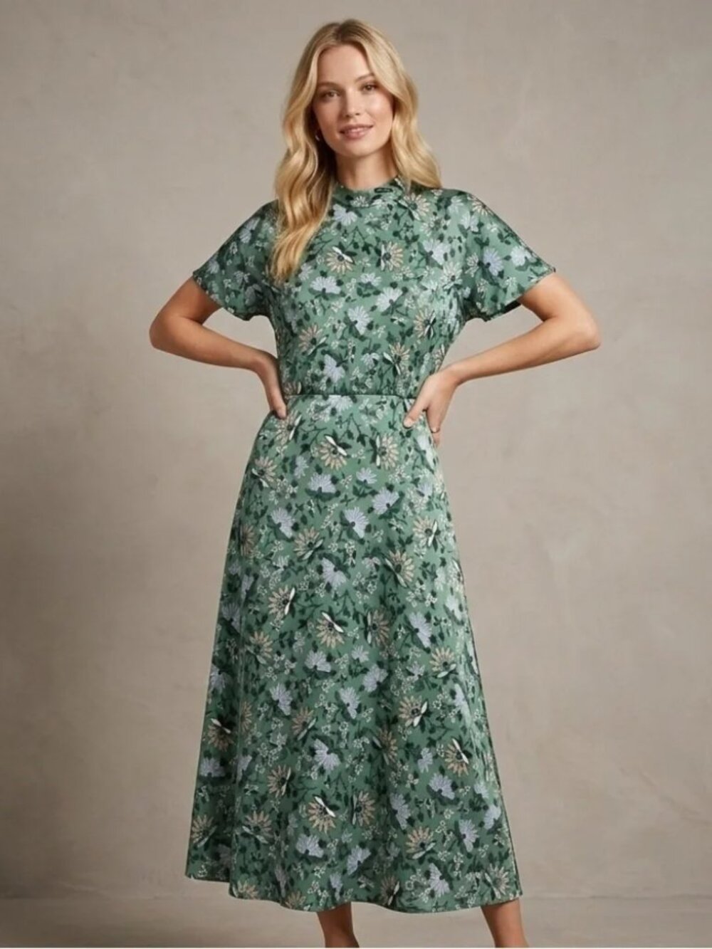 Ann Taylor Emerald Green Floral Dress Size 8
